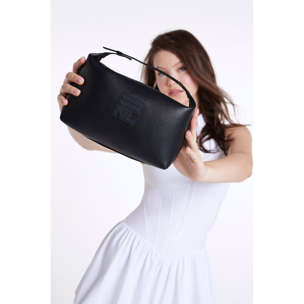 11NIL Black Pebbled Leather Handbag Minimalist Adjustable Webbed Strap Bag